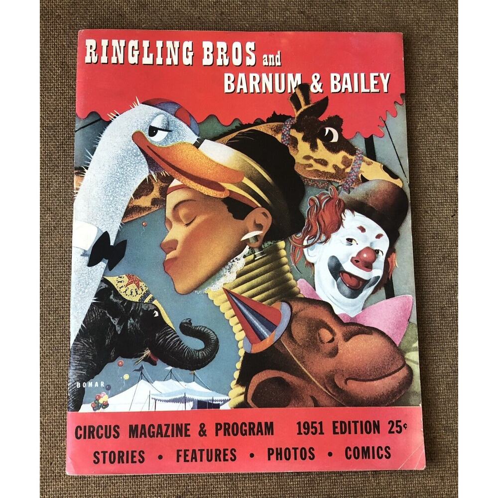 Vintage 1951 Ringling Bros Circus Magazine Program Clown Elephant African Woman